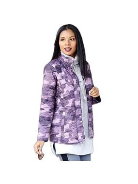 NWOT ISAAC MIZRAHI SOHO Nylon Quilted Camo Print Anorak Jacket Purple XS-S